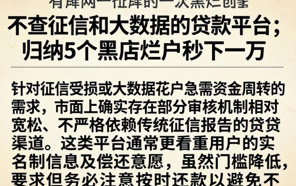 不查征信和大数据的贷款平台，归纳5个黑户烂户秒下一万