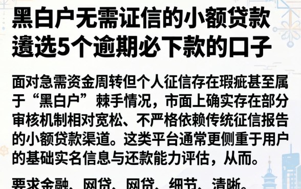 黑白户无需征信的小额贷款，遴选5个逾期必下款的口子