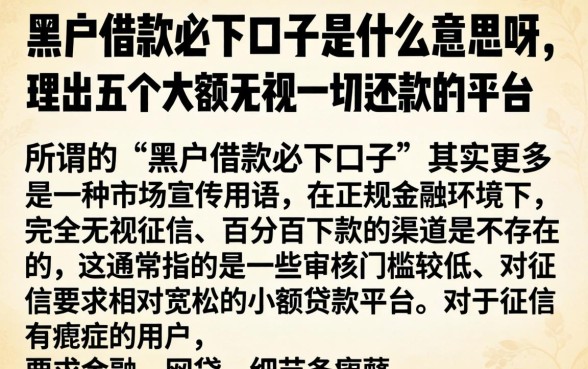 黑户借款必下口子是什么意思呀，理出五个大额无视一切还款的平台