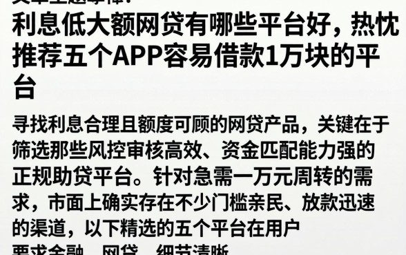 利息低大额网贷有哪些平台好,热忱推荐五个APP容易借款1万块的平台