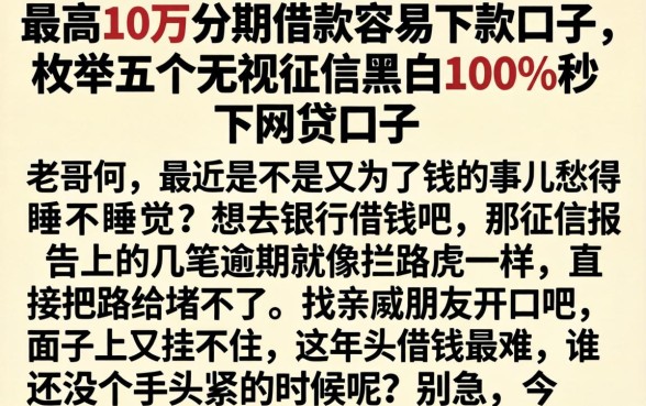 最高10万分期借款容易下款口子，枚举五个无视征信黑白100%秒下网贷口子