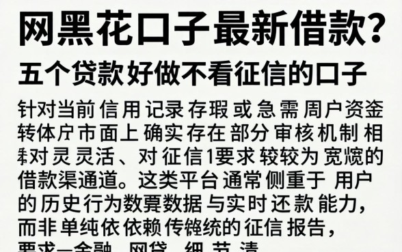网黑花口子最新借款，详细阐述五个贷款好做不看征信的口子