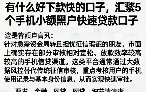 有什么好下款快的口子，汇整5个手机小额黑户快速贷款口子