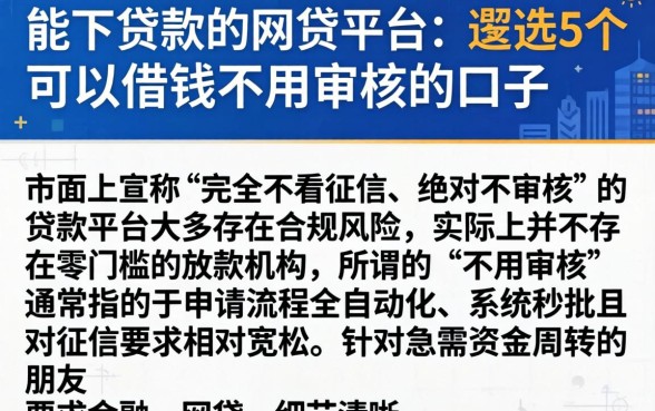能下贷款的网贷平台，遴选5个可以借钱不用审核的口子