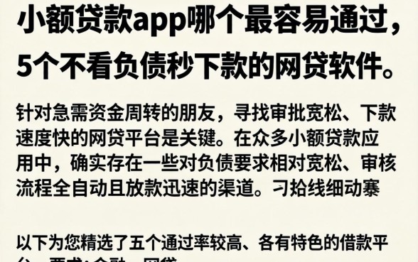 小额贷款app哪个最容易通过,详细阐述5个不看负债秒下款的网贷软件