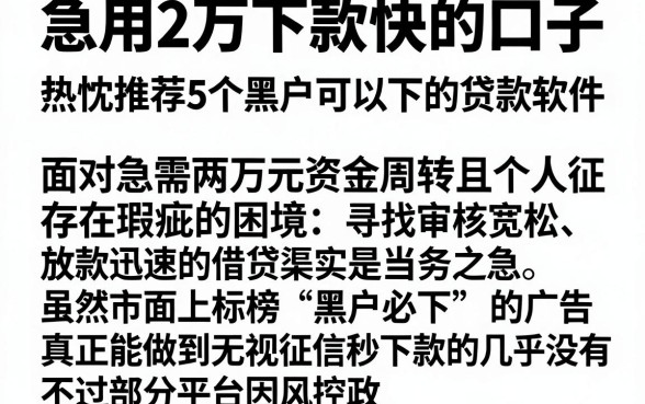 急用2万下款快的口子，热忱推荐5个黑户可以下的贷款软件