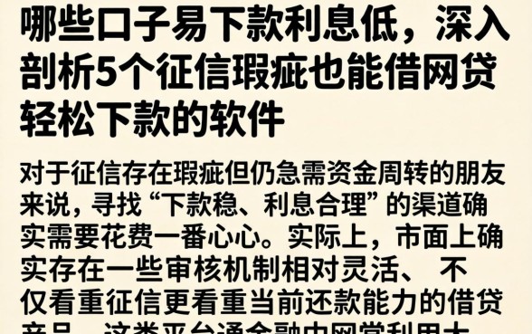 哪些口子易下款利息低，深入剖析5个征信瑕疵也能借网贷轻松下款的软件