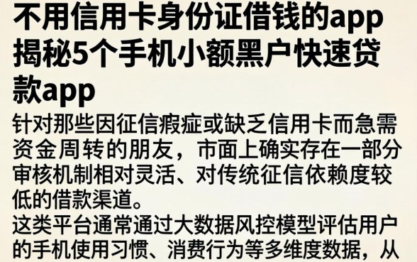 不用信用卡身份证借钱的app，揭秘5个手机小额黑户快速贷款app