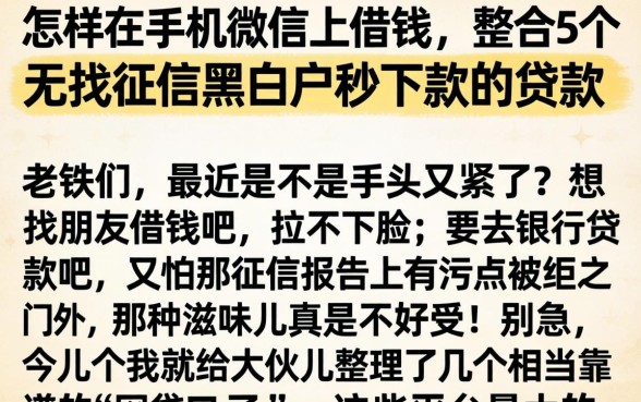 怎样在手机微信上借钱，整合5个无视征信黑白户秒下款的贷款