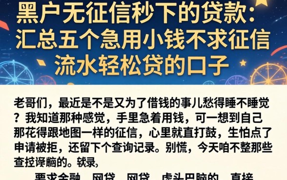 黑户无征信秒下的贷款，汇总五个急用小钱不求征信流水轻松贷的口子