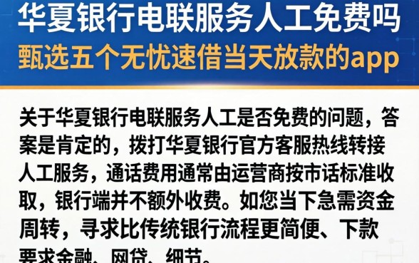 华夏银行电联服务人工免费吗,甄选五个无忧速借当天放款的app