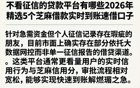 不看征信的贷款平台有哪些2026年，精选5个芝麻借款实时到账速借口子