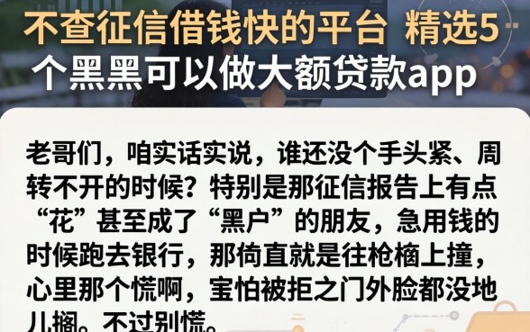 不查征信借钱快的平台，精选5个黑户可以做大额贷款app