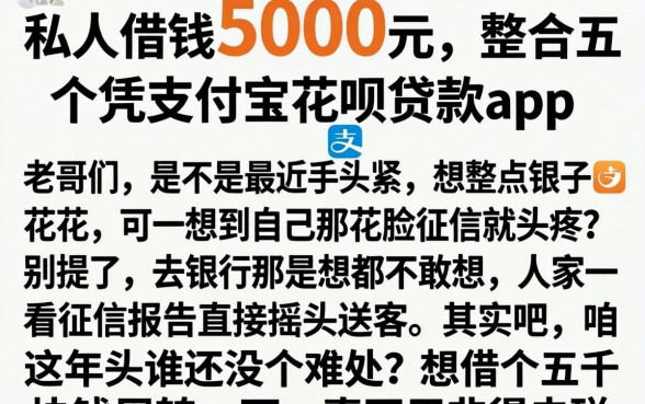 私人借钱5000元，整合五个凭支付宝花呗贷款的app