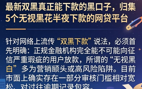 最新双黑真正能下款的黑口子，归集5个无视黑花半夜下款的网贷平台