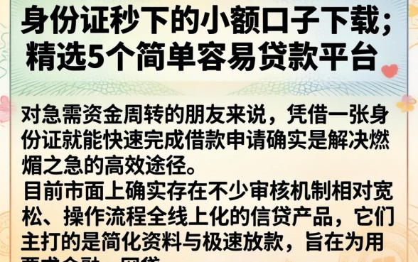 身份证秒下的小额口子下载,精选5个简单容易贷款平台