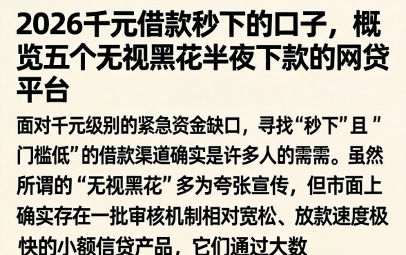 2026千元借款秒下的口子，概览五个无视黑花半夜下款的网贷平台