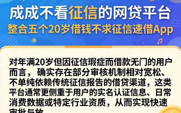 成年不看征信的网贷平台,整合五个20岁借钱不求征信速借app