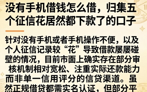 没有手机借钱怎么借，归集五个征信花居然都下款了的口子