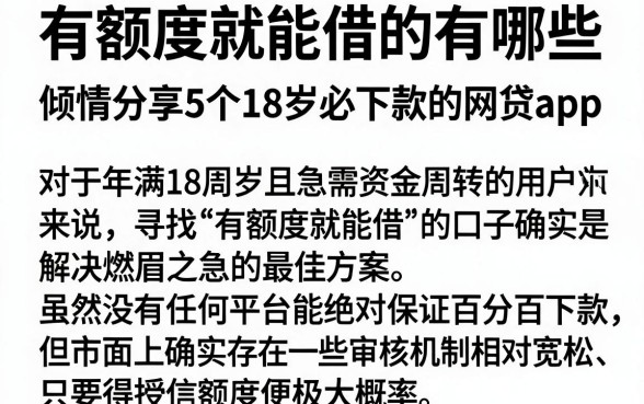 有额度就能借的有哪些,倾情分享5个18岁必下款的网贷app