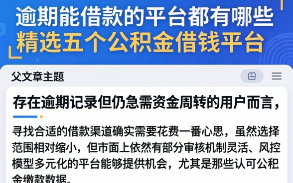 逾期能借款的平台都有哪些，精选五个公积金借钱平台
