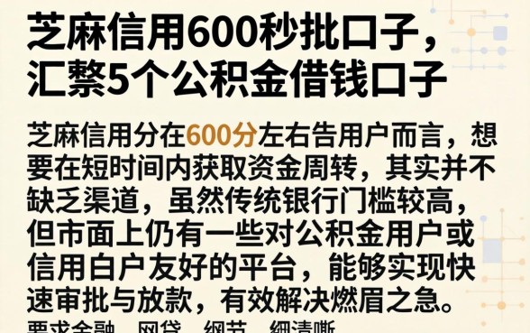 芝麻信用600秒批口子，汇整5个公积金借钱口子