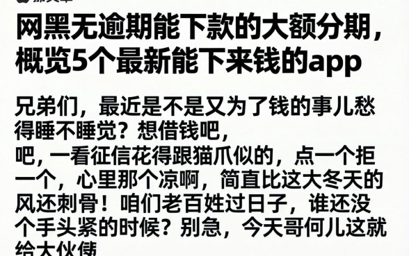 网黑无逾期能下款的大额分期，概览5个最新能下来钱的app