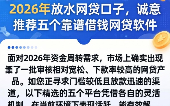2026年放水的网贷口子，诚意推荐五个靠谱借钱网贷软件