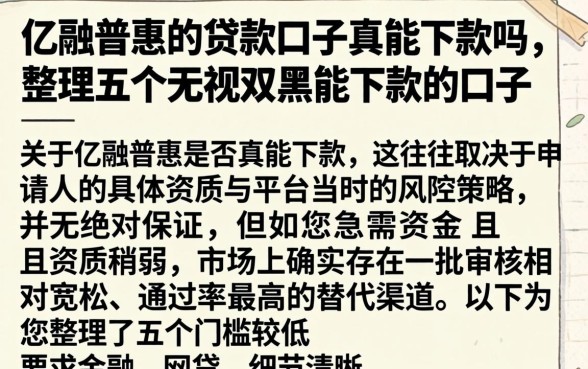 亿融普惠的贷款口子真能下款吗，整理五个无视双黑能下款的口子
