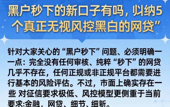 黑户秒下的新口子有吗，归纳5个真正无视风控黑白的网贷