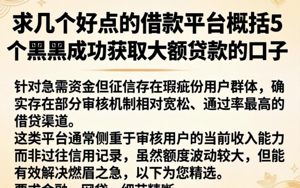 求几个好点的借款平台,概括5个黑户成功获取大额贷款的口子