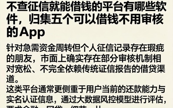 不查征信就能借钱的平台有哪些软件,归集五个可以借钱不用审核的app