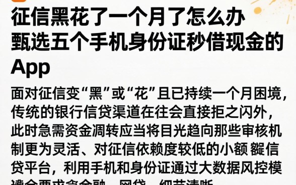 征信黑花了一个月了怎么办,甄选五个手机身份证秒借现金的app
