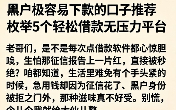 黑户极容易下款的口子推荐,枚举5个轻松借款无压力平台