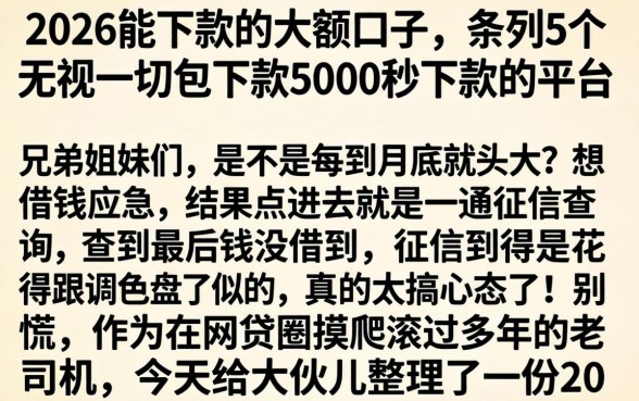 2026能下款的大额口子,条列5个无视一切包下款5000秒下款的平台