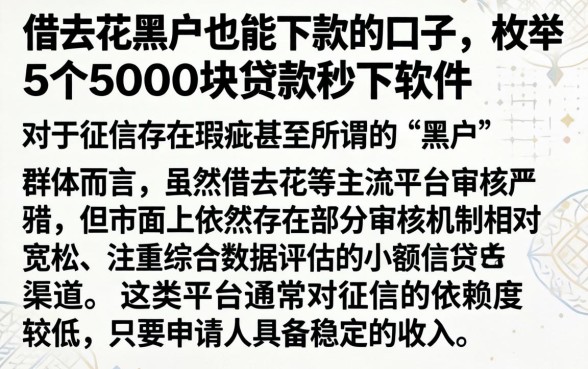 借去花黑户也能下款的口子，枚举5个5000块贷款秒下软件