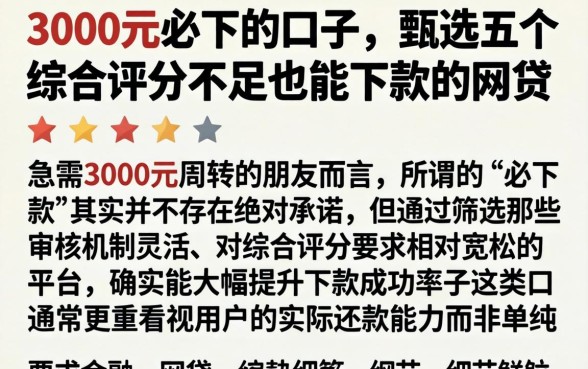3000元必下的口子，甄选五个综合评分不足也能下款的网贷
