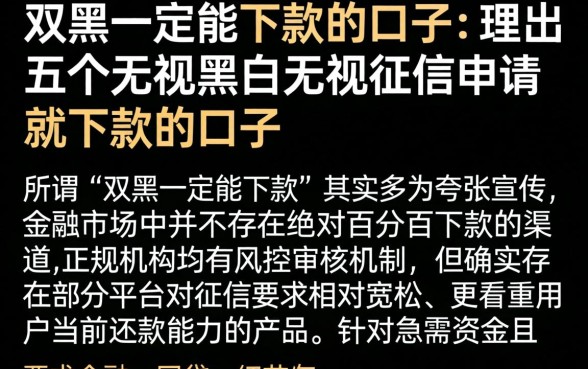 双黑一定能下款的口子,理出五个无视黑白无视征信申请就下款的口子