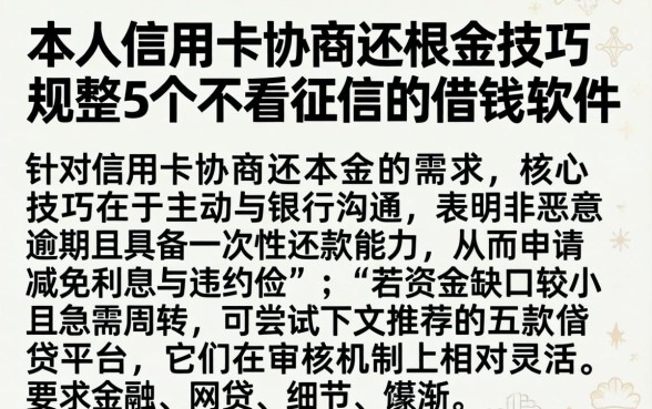 本人信用卡协商还本金技巧，规整5个不看征信的借钱软件