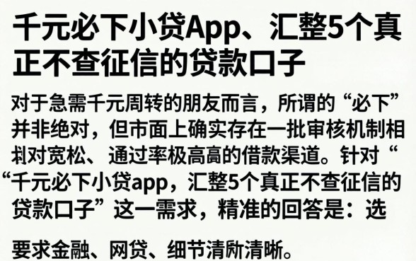 千元必下小贷app，汇整5个真正不查征信的贷款口子