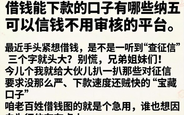 借钱能下款的口子有哪些，归纳五个可以借钱不用审核的平台