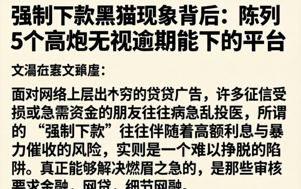 强制下款黑猫现象背后，陈列5个高炮无视逾期能下的平台
