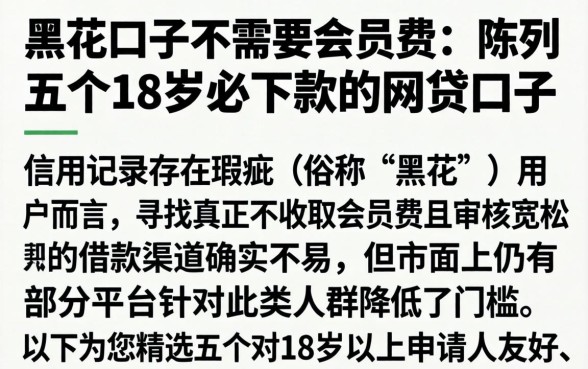 黑花口子不需要会员费，陈列五个18岁必下款的网贷口子