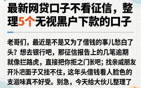 最新网贷口子不看征信，整理5个无视黑户下款的口子