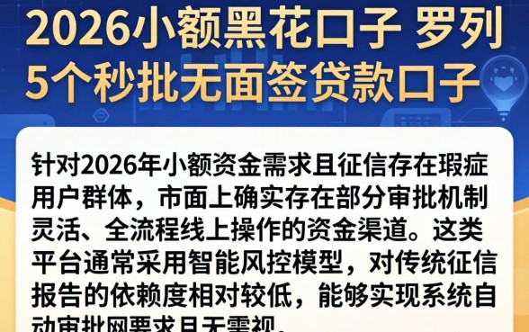2026小额黑花口子,罗列5个秒批无面签贷款口子