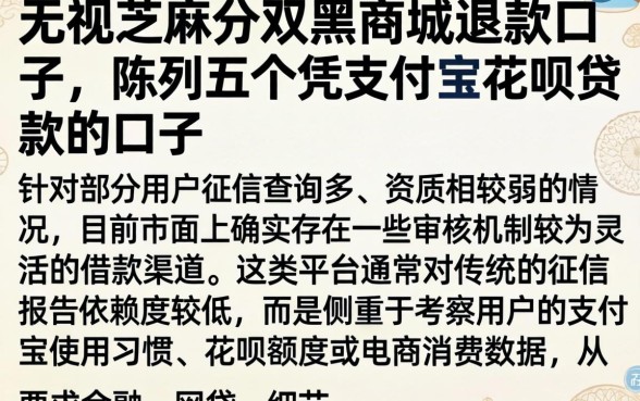 无视芝麻分双黑商城退款口子，陈列五个凭支付宝花呗贷款的口子