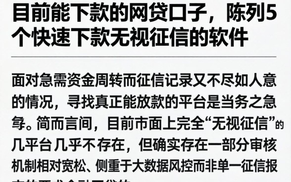 目前能下款的网贷口子，陈列5个快速下款无视征信的软件