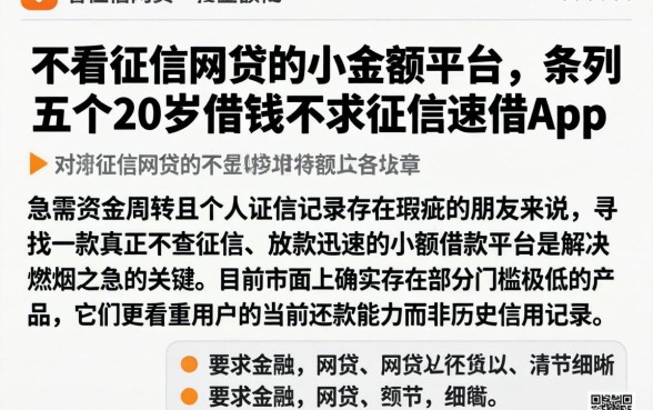 不看征信网贷的小额平台，条列五个20岁借钱不求征信速借app