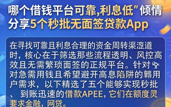 哪个借钱平台可靠,利息低，倾情分享5个秒批无面签贷款app