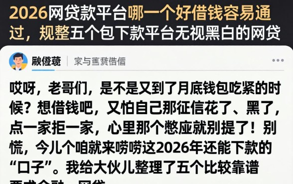 2026网贷款平台哪一个好借钱容易通过，规整五个包下款平台无视黑白的网贷